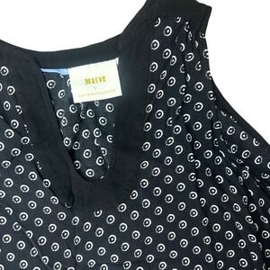 Anthropologie Maeve Women's Blouse Sz 2 Sleeveless Black/White Polka Dot Print